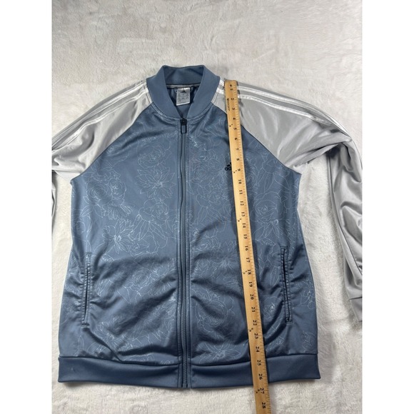 Adidas Embossed Print Track Jacket Full Zip Climalite Women's Blue Gray size XL - Picture 5 of 9